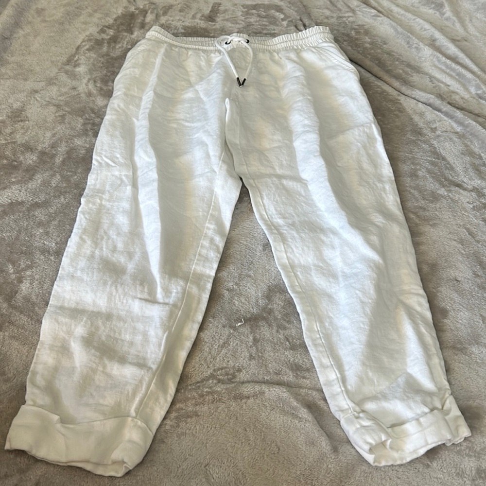 Athleta White Cropped Linen Jogger Pants